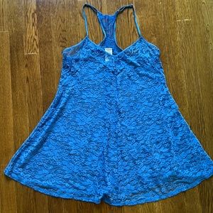 IN BLOOM BY JONQUIL Babydoll Lace Sheer V Neck Blue racer bk Chemise Size Small